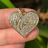 5 Pcs CZ Paved Mom Heart Charms Pendant for Woman Jewelry Making