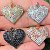 5 Pcs CZ Paved Mom Heart Charms Pendant for Woman Jewelry Making