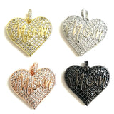 5 Pcs CZ Paved Mom Heart Charms Pendant for Woman Jewelry Making