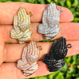 5 Pc CZ Paved Praying Hands Charm Pendant, Bracelet Necklace Jewelry Making