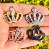 5 Pcs CZ Paved Queen Crown Charms Silver Plated Pendant
