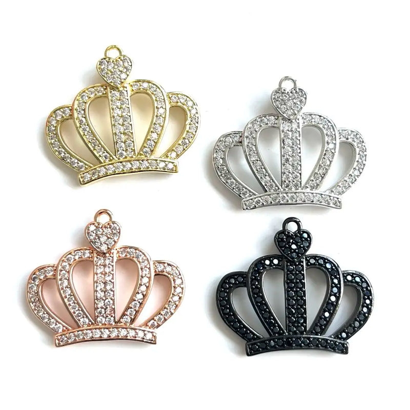 5 Pcs CZ Paved Queen Crown Charms Silver Plated Pendant