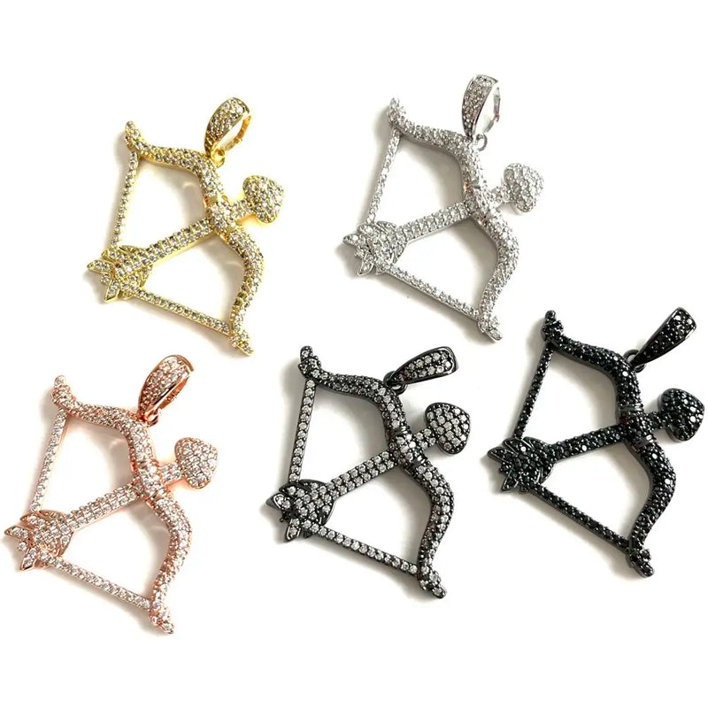 5 Pcs Cupid Bow Arrow Charms Pendant CZ Paved For Women Necklace Bracelets