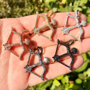 5 Pcs Cupid Bow Arrow Charms Pendant CZ Paved For Women Necklace Bracelets