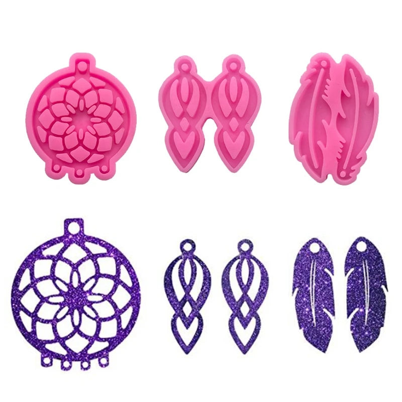 5 Pcs Dream Catcher Feather Keychain Epoxy Resin Mold DIY Crafts Silicone Mould