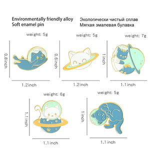 Space Cat Enamel Pins Set Astronaut Lapel Pin Brooches