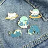 Space Cat Enamel Pins Set Astronaut Lapel Pin Brooches