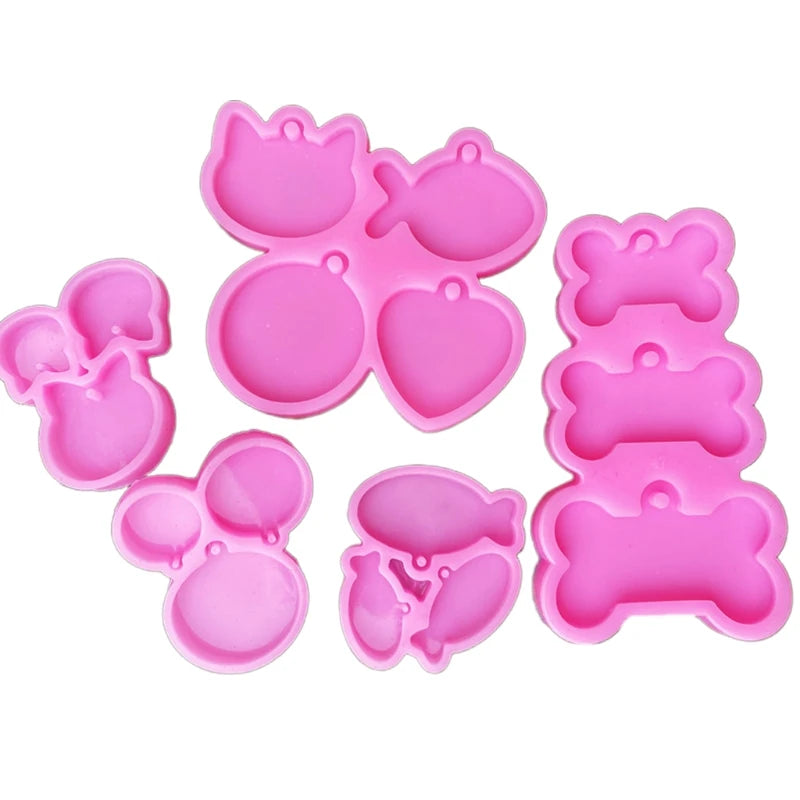 5 Pcs Fish Cat Round Pet Tag Pendant Epoxy Resin Mold Silicone Mould DIY Crafts