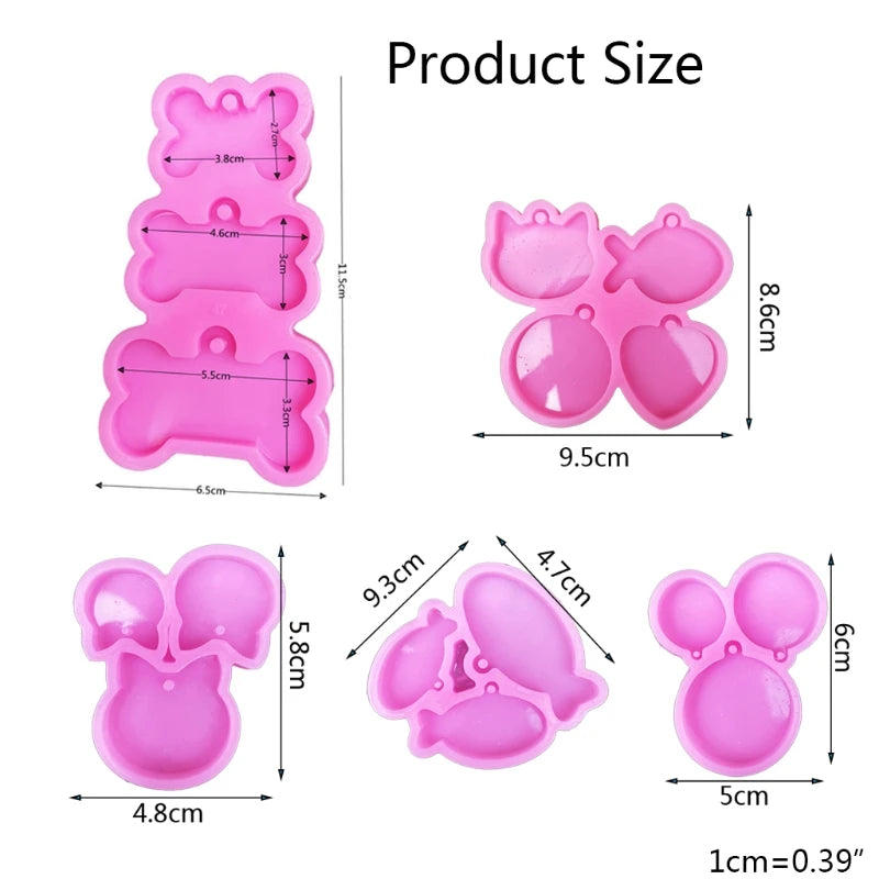 5 Pcs Fish Cat Pet Tag Pendant Resin Mold Silicone Mould