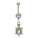 5 Pcs Green Crystal Leaf Turtle Dangle Belly Button Ring Set