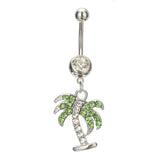 5 Pcs Green Crystal Leaf Turtle Dangle Belly Button Ring Set