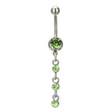 5 Pcs Green Crystal Leaf Turtle Dangle Belly Button Ring Set