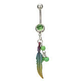 5 Pcs Green Crystal Leaf Turtle Dangle Belly Button Ring Set