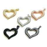 5 Pcs Heart Charms Cubic Zircon Paved Bracelet Necklace Pendant