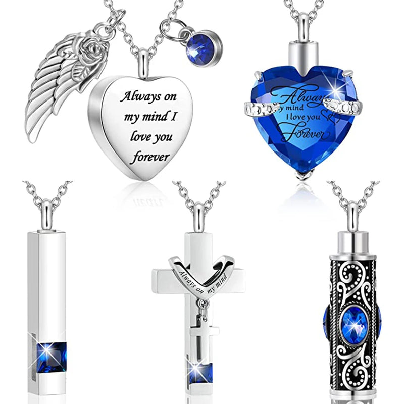 5 Pcs Heart Cross Urn Necklace for Ashes Men Stainless Steel Cremation Jewelry