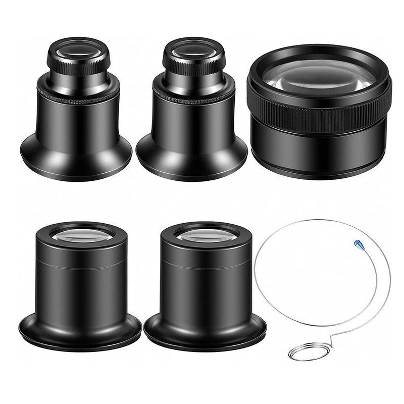 5 Pcs Jewelers Loupe 10X 20X Monocular Magnifier Eye Loop Magnifying Glass