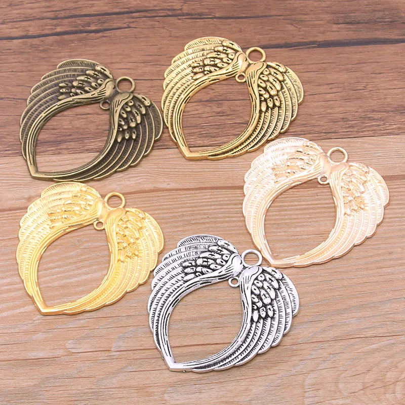 5 Pcs/Lot Vintage Angel Wings Charm Metal Charms Pendant For Jewelry Making