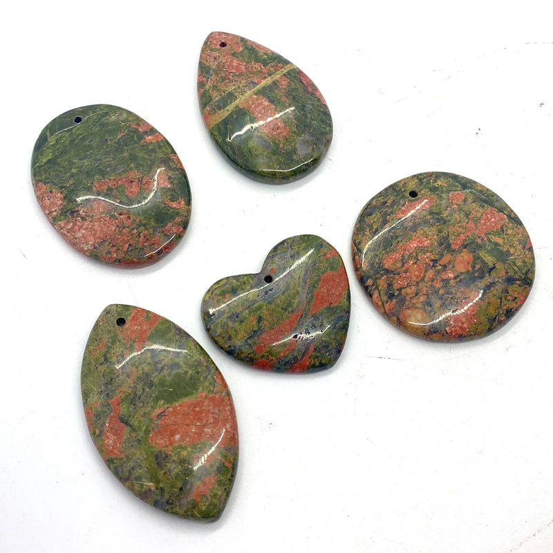 5 Pcs Flower Green Stone Pendant Necklace Reiki Healing Natural Stone Pendant