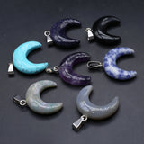 5 Pcs Moon Shape Healing Crystal Stone Pendants Agate Charms