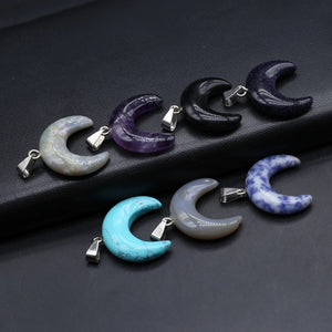 5 Pcs Moon Shape Healing Crystal Stone Pendants Agate Charms