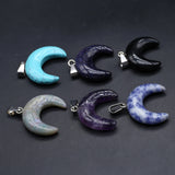 5 Pcs Moon Shape Healing Crystal Stone Pendants Agate Charms