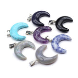 5 Pcs Moon Shape Healing Crystal Stone Pendants Agate Charms