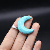 5 Pcs Moon Shape Healing Crystal Stone Pendants Agate Charms
