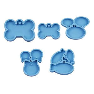 5 Pcs Pet Dog Hanging Tag Epoxy Resin Mold Circle Cats Dogs Bone Keychain Pendan