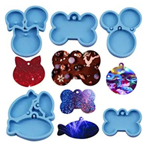 5 Pcs Pet Dog Hanging Tag Epoxy Resin Mold Circle Cats Dogs Bone Keychain Pendan