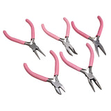 5 Pcs Pink Jewelry Pliers Set Repair Tools Beading Hand Tools