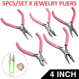 5 Pcs Pink Jewelry Pliers Set Repair Tools Beading Hand Tools