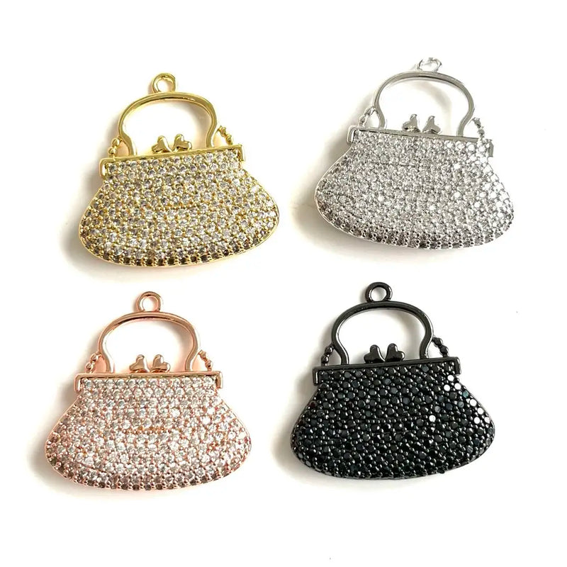 5 Pcs Cubic Zircon Purse Charms Bag Pendant for DIY Jewelry