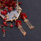 5 Pcs Red Flowers Headband Hairpins Chinese Style Bridal Wedding Hair Access.