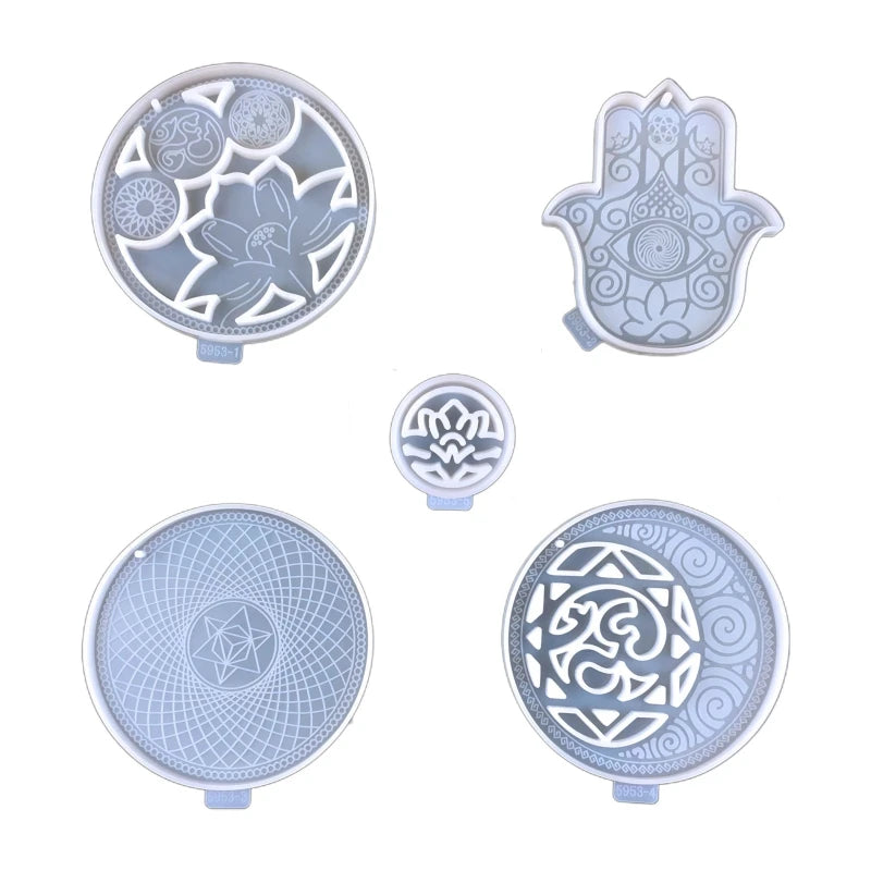 5 Pcs Round Yoga Pendant Coaster Epoxy Resin Molds for DIY Craft Home Decor