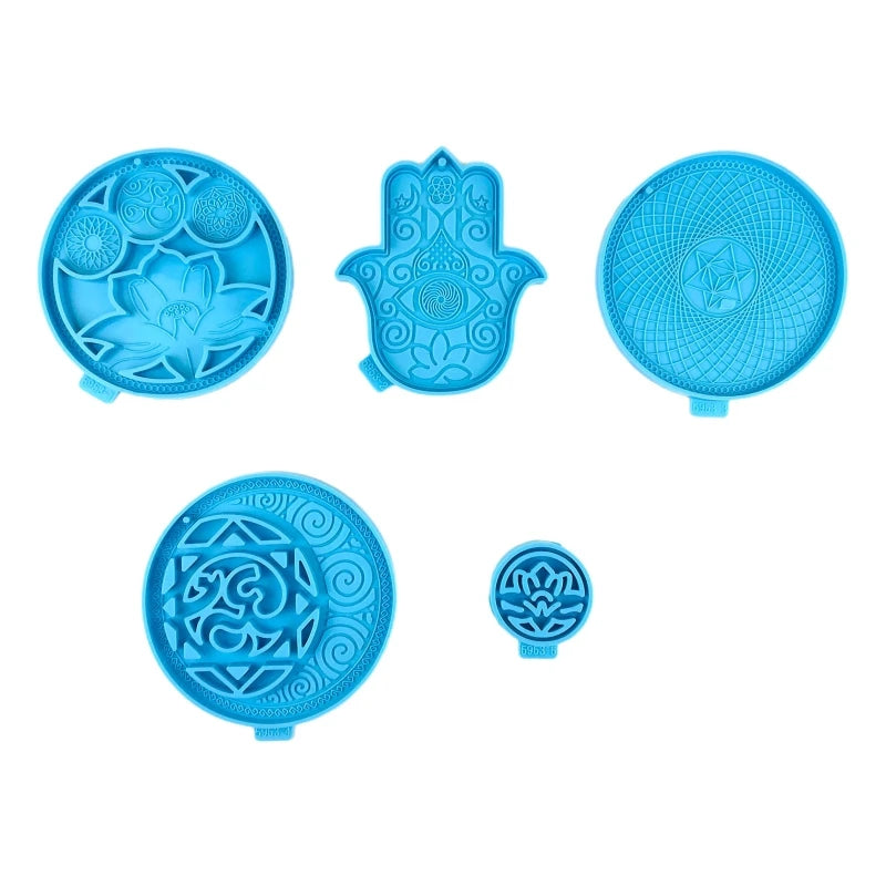 5 Pcs Round Yoga Pendant DIY Coaster Molds Silicone Tray Epoxy Resin Casting