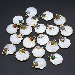 5 Pcs Scallop Shape Natural Shell Pendants for Jewelry Making