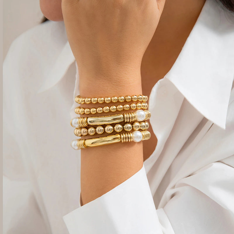 5 Pcs Layered CCB Beads Bracelets Set for Women Charms