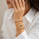 5 Pcs Layered Chain with Green Crystal Heart Bracelets Set for Women