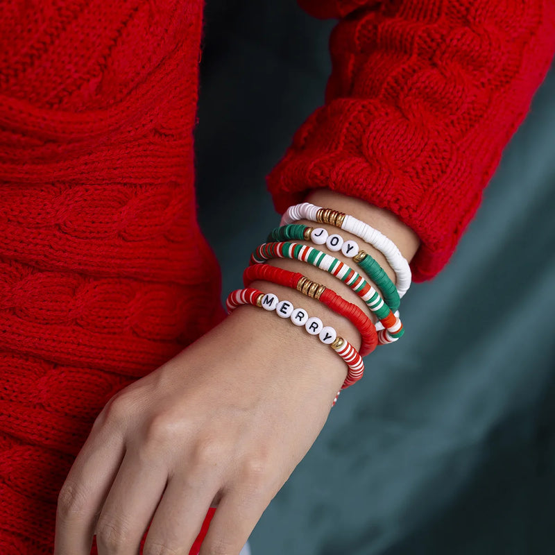5 Pcs Colorful Christmas Clay Chain Letter Charm Bracelets