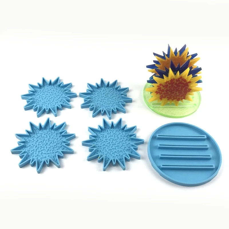 5 Pcs Coaster + Stand Epoxy Resin Mold Cup Mat+Holder Base Silicone Mould DIY
