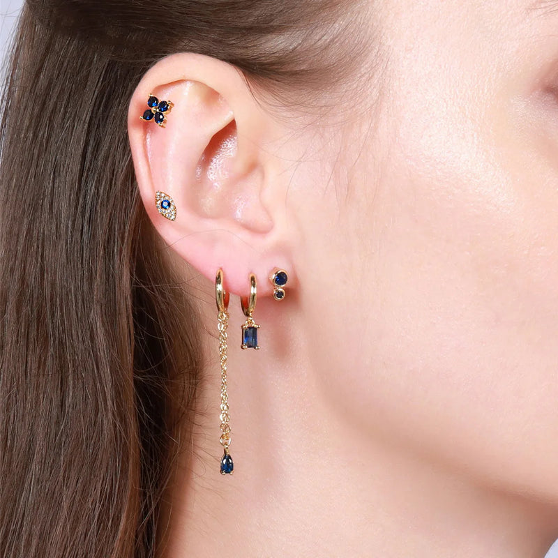 5 Pcs Crystal Flower Piercing Stud Earrings Long Tassel Cartilage Jewelry Sets