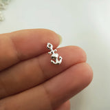 5 Pcs. Sterling Silver Anchor Charm, Anchor Charm, Silver Heart Anchor