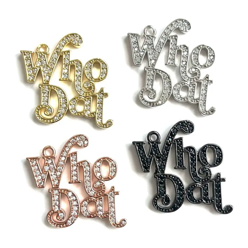 5 Pcs Who Dat Metal Word Charms with Zircon Fleur De Lis Pendant