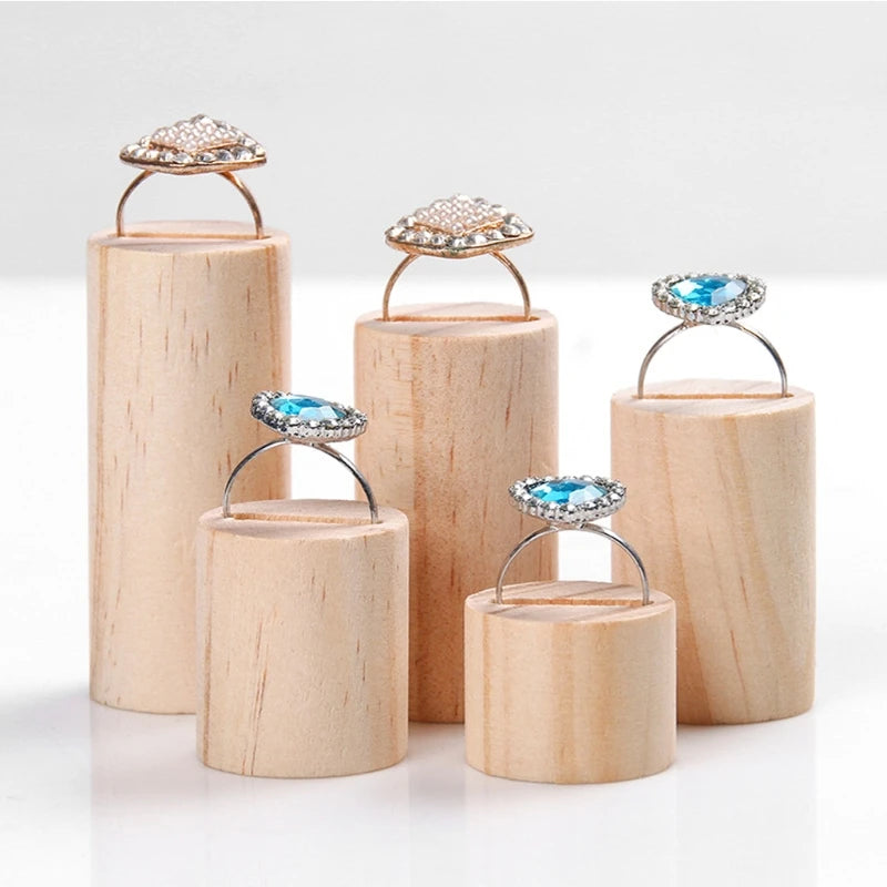 5 Pcs Wooden Ring Jewelry Display Stand Holder Cone Shape F3MF