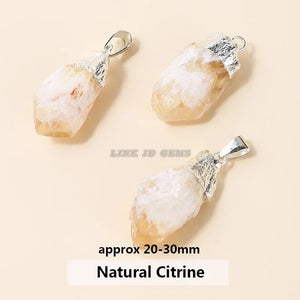 5 Pcs Natural Citrine Rough Stone Pendants Silver Plated Charms DIY Necklace