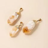 5 Pcs Natural Citrine Rough Stone Pendants Silver Plated Charms DIY Necklace