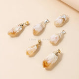 5 Pcs Natural Citrine Rough Stone Pendants Silver Plated Charms DIY Necklace