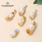 5 Pcs Natural Citrine Rough Stone Pendants Silver Plated Charms DIY Necklace