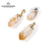 5 Pcs Natural Citrine Rough Stone Pendants Silver Plated Charms DIY Necklace