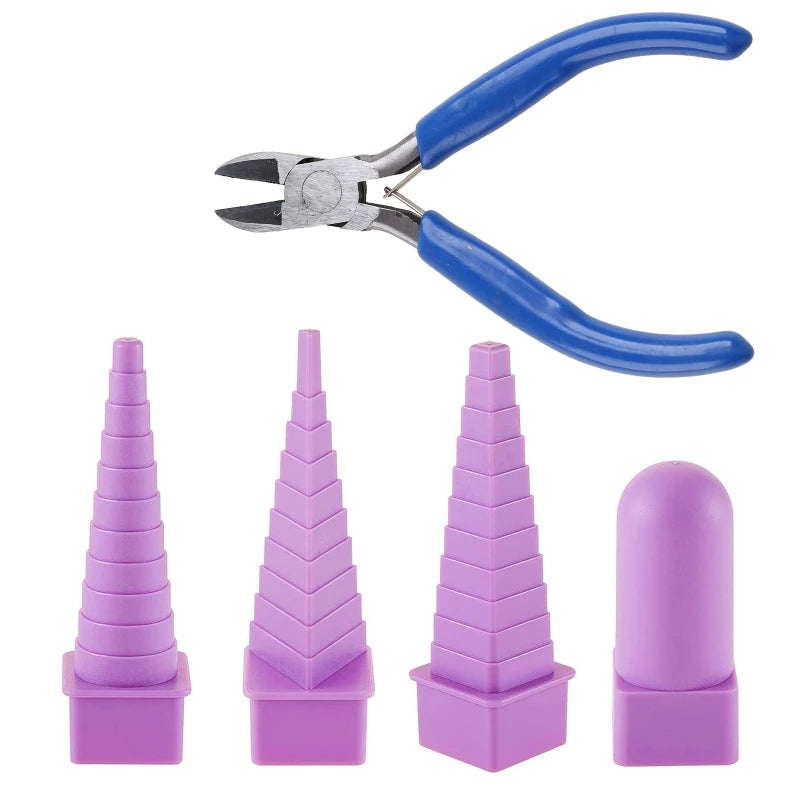 5 Pcs Purple Mandrels & Chain Nose Pliers Set Jewelry Making Wire Wrapping Tool